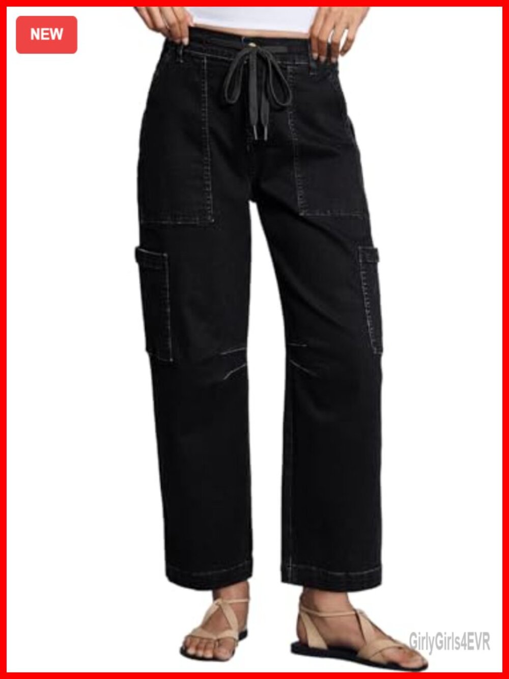 High Waisted Wide Leg Cargo Jeans Loose Baggy Denim Pants